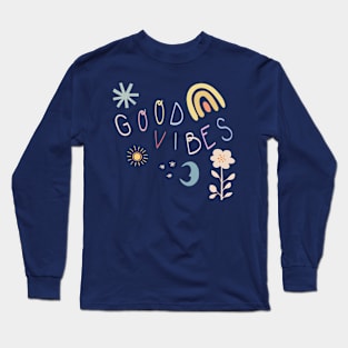 Good Vibes Retro Fun Quote Design Long Sleeve T-Shirt